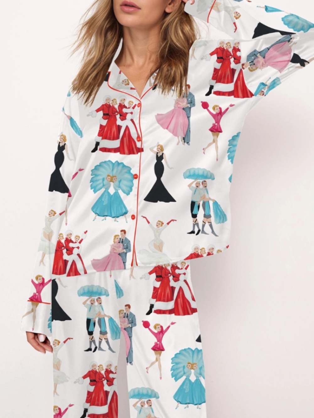 SheShow White Christmas Movie Satin Pajama Set NWT XL